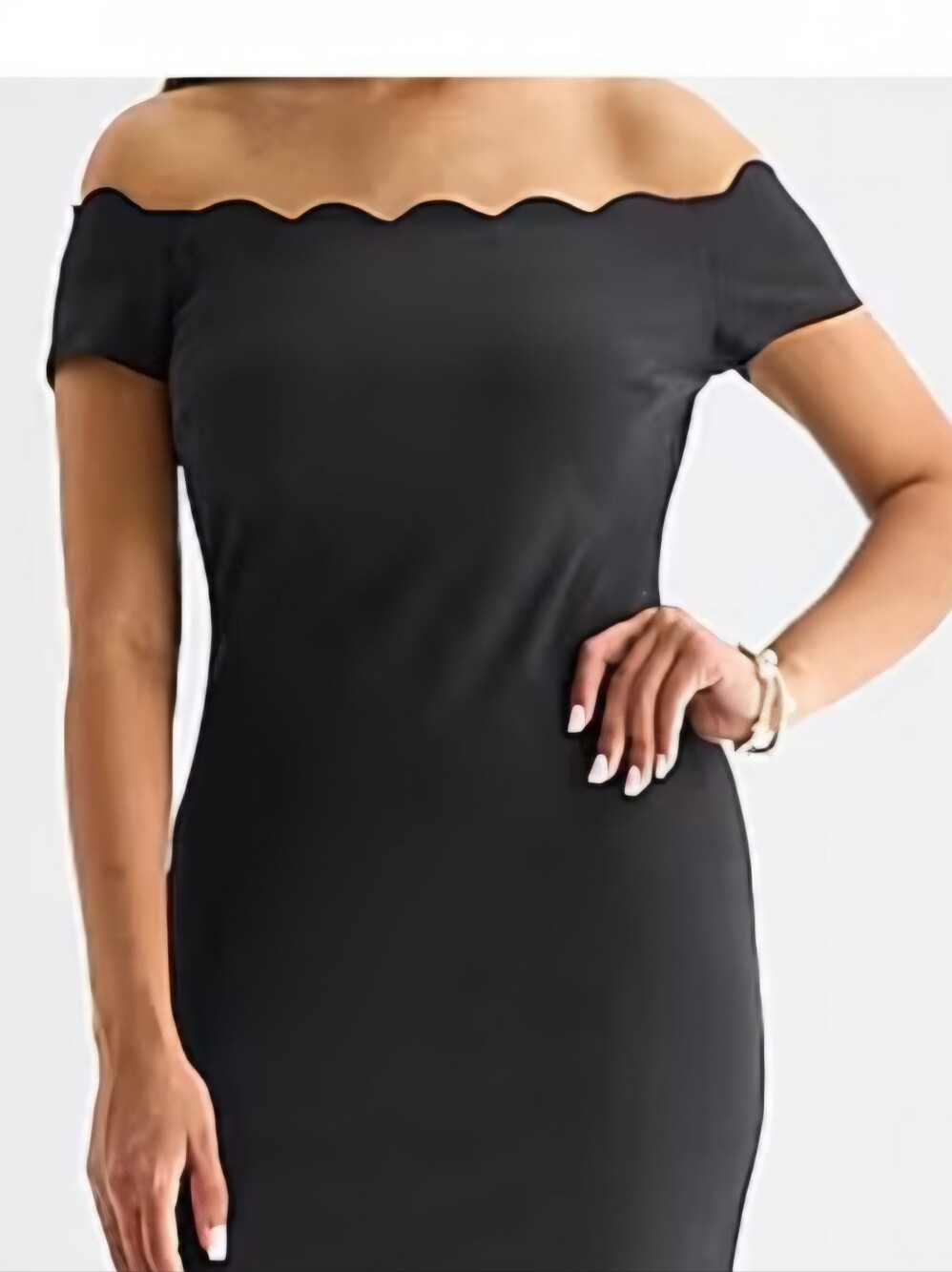 VELVET Off-Shoulder Black Scallop Sheath Dress